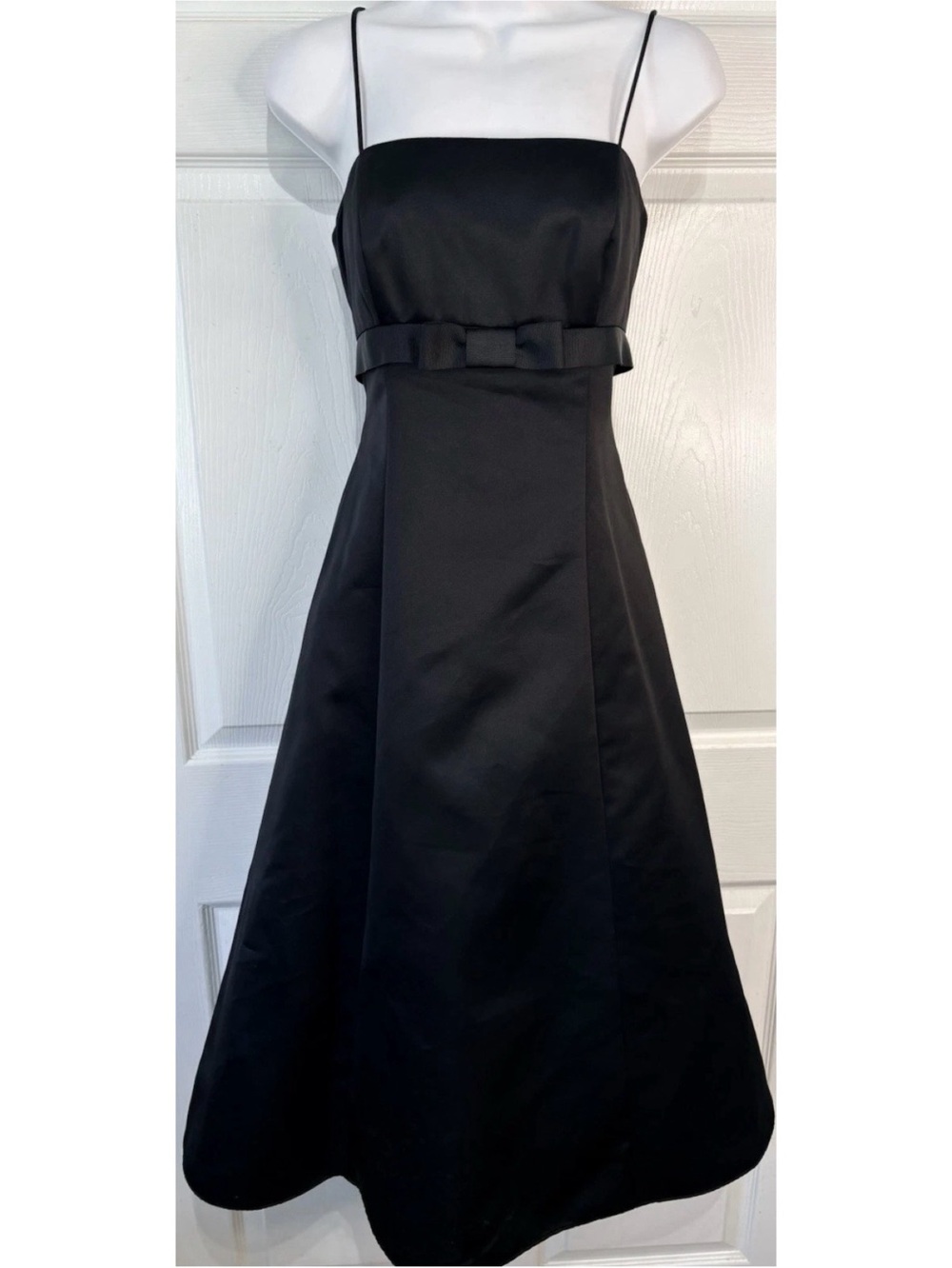 90s Y2K Black Satin Empire Waist Square Neck A-Line Prom Dress Tulle Slip Small